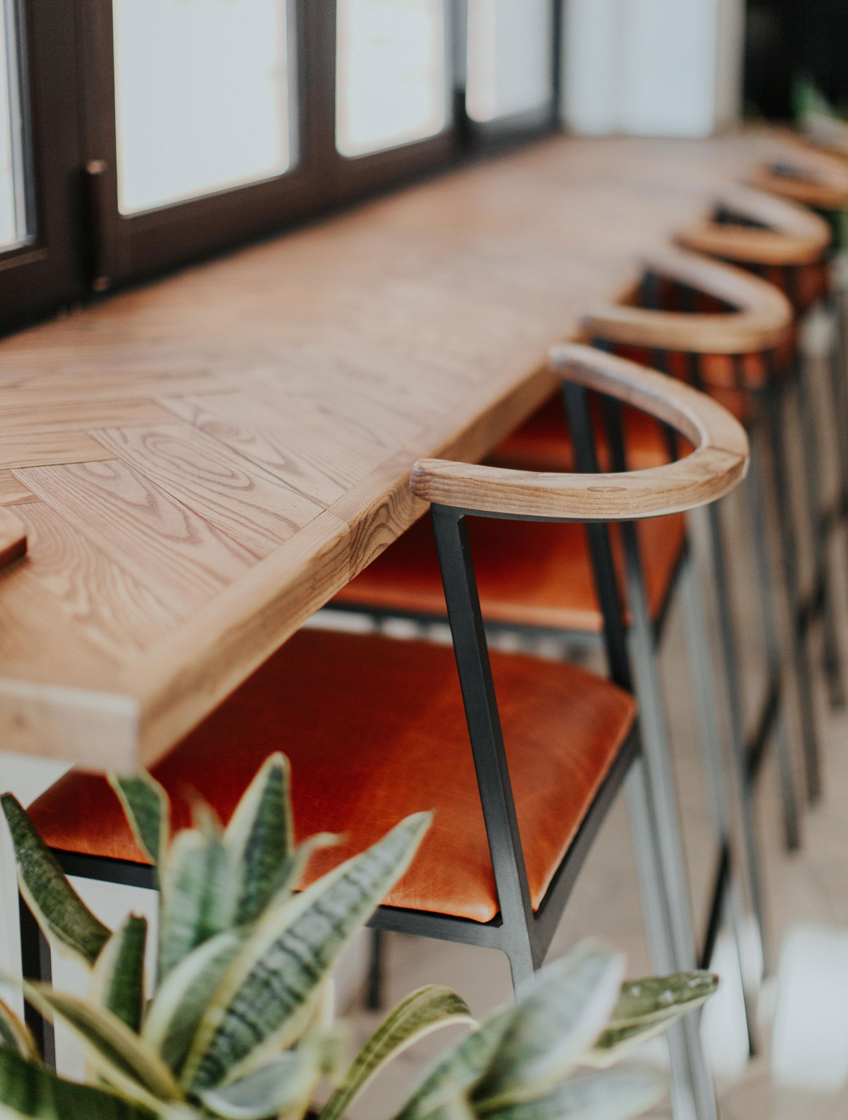 Imali Stool | Steel Leather & Oak - Image 2